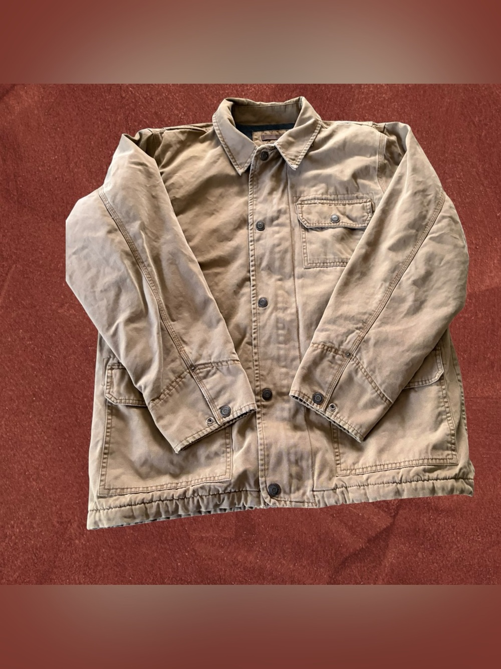 Old Navy Men’s Canvas Utility Jacket Size Large Tan Fleece Lined Workwear Coat